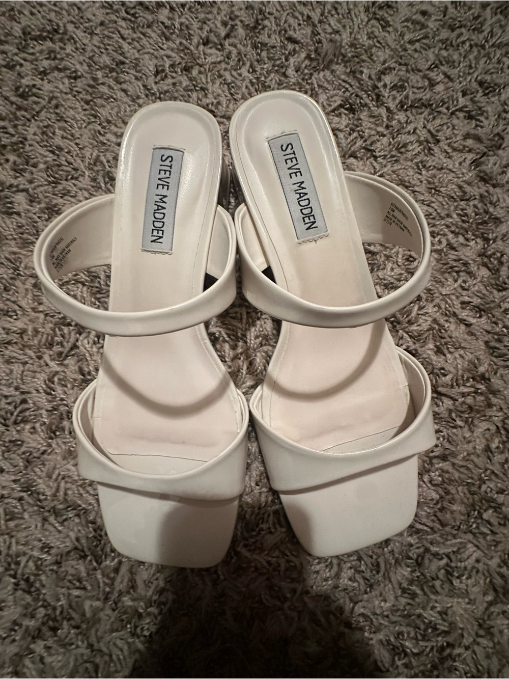 Steve Madden White Strappy Square-Toe Block Heel Sandals - Picture 2 of 5